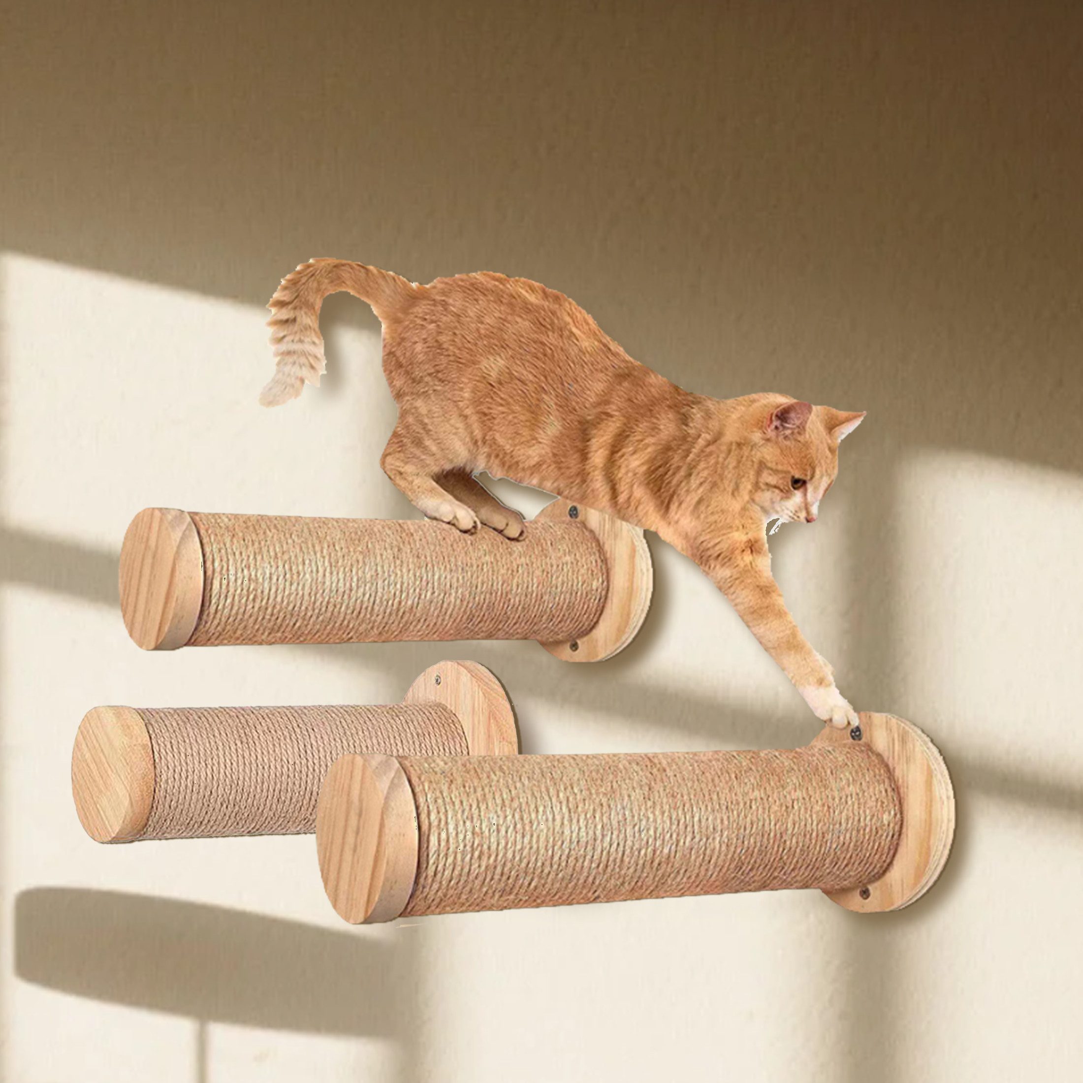 YINDN Katzen-Kletterwand 3er-Set Wandmontierte Katzenkletterstufen, Kletterstufen für Katzen, Katzenpilaster, Katzentreppe, Katzenwandleiter, DIY-Kletterwandpfosten