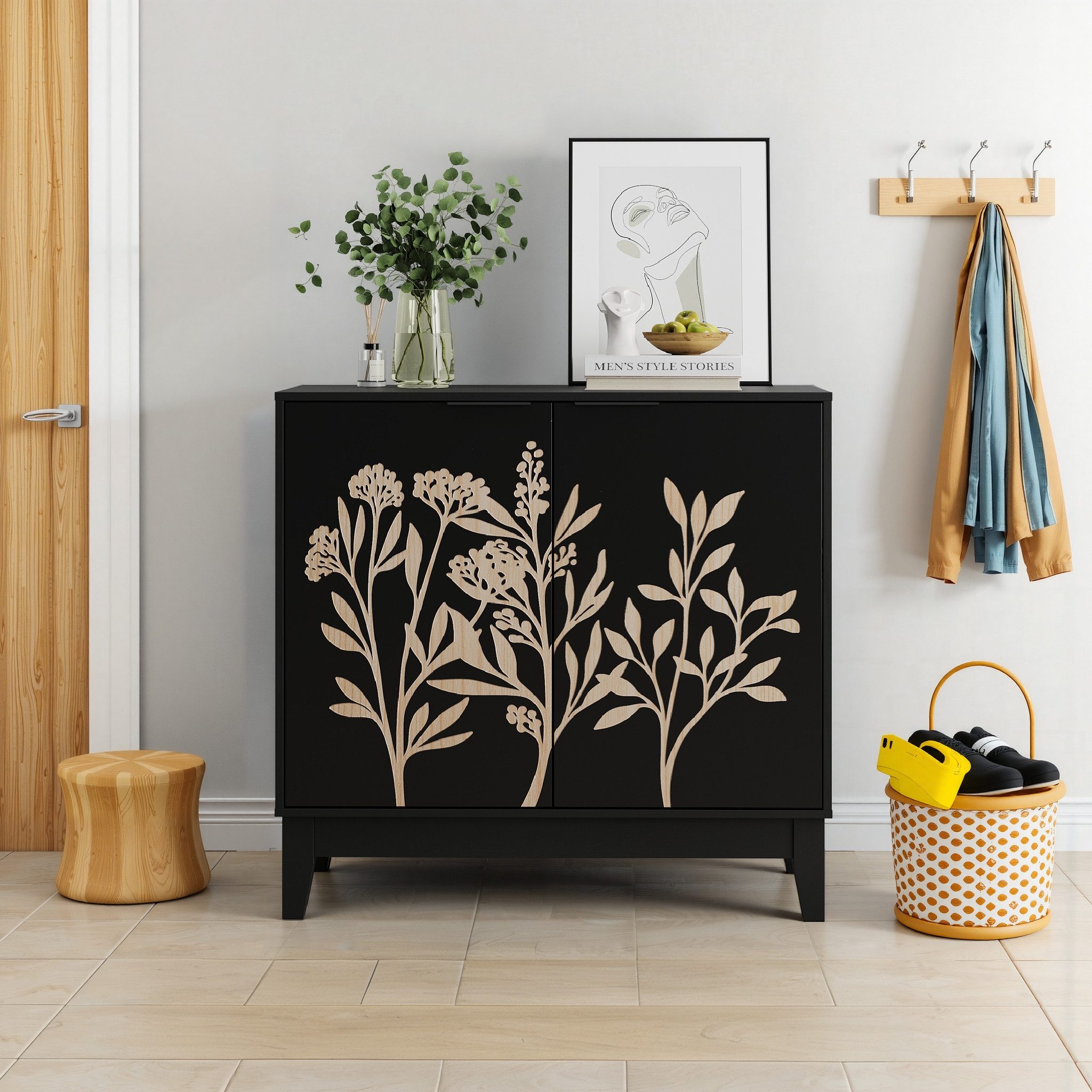 EXTSUD Sideboard Sideboard 80 cm – 2 Türen, verstellbare Regale (dekorativer Holzschrank mit Stauraum), dekorativer Sideboard-Schrank mit 2 Türen und verstellbaren Regalen