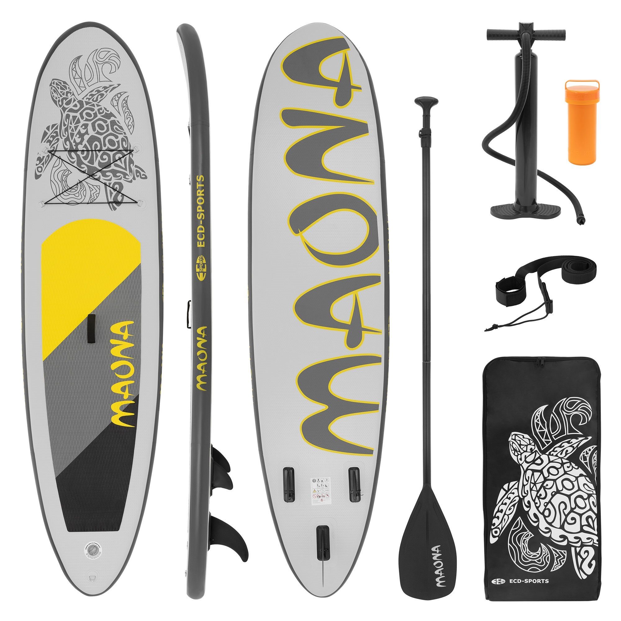 ECD Germany SUP-Board Aufblasbares Stand Up Paddle Board Maona Surfboard, Grau 308x76x10cm PVC bis 120kg Pumpe Tragetasche Zubehör