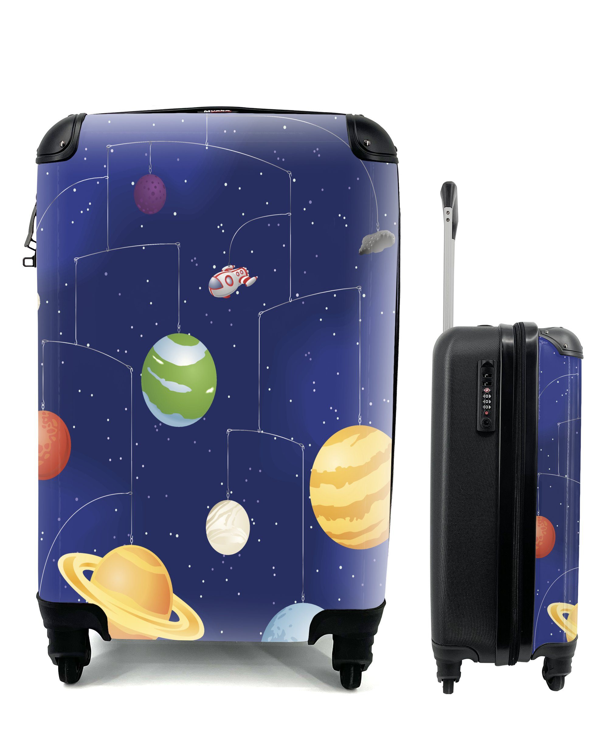 MuchoWow Handgepäckkoffer Eine Illustration des Sonnensystems als Mobile, 4 Rollen, Reisetasche mit rollen, Handgepäck für Ferien, Trolley, Reisekoffer