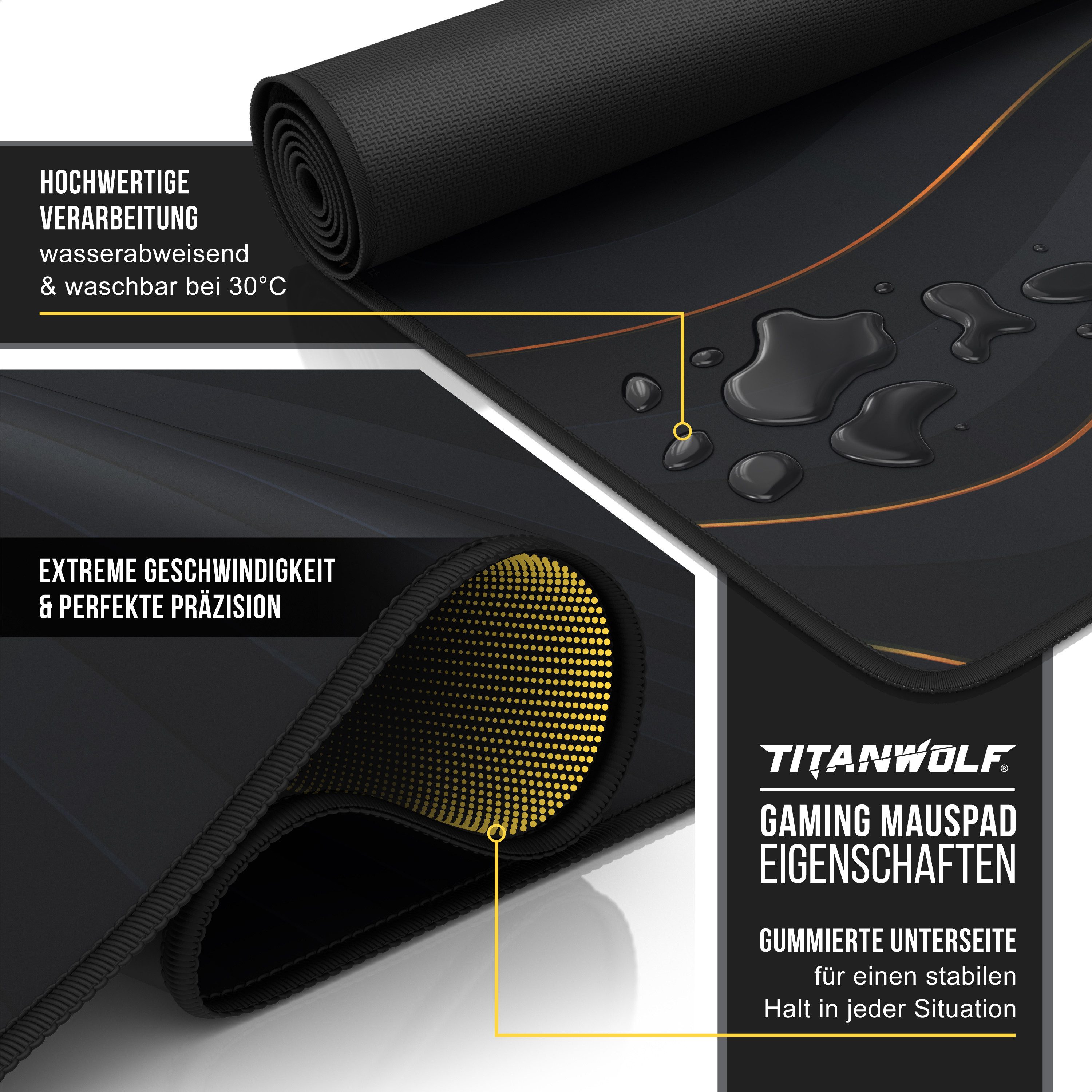 Titanwolf Gaming Mauspad XXL Speed Mousepad 900 x 400 x 3 mm, Schreibtischauflage, abwaschbar (1-St), rutschfeste Rückseite, Geschwindigkeit & Präzision, Abstra – Bild 3 von 5