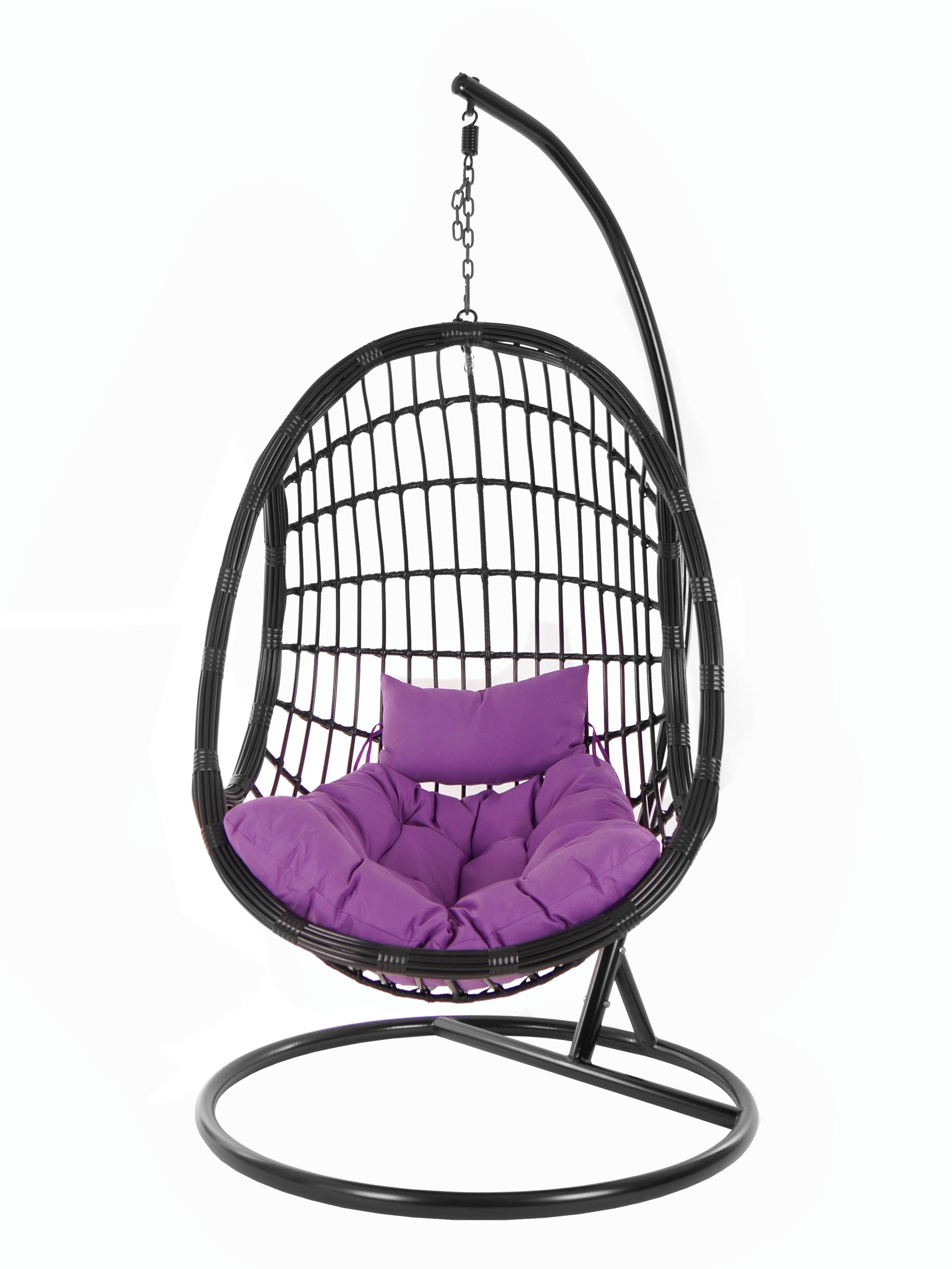 black, schwarz, mit edles Design und Chair, KIDEO Hängesessel Swing Schwebesessel, Kissen, PALMANOVA (4050 Loungemöbel, violet) Hängesessel Gestell lila