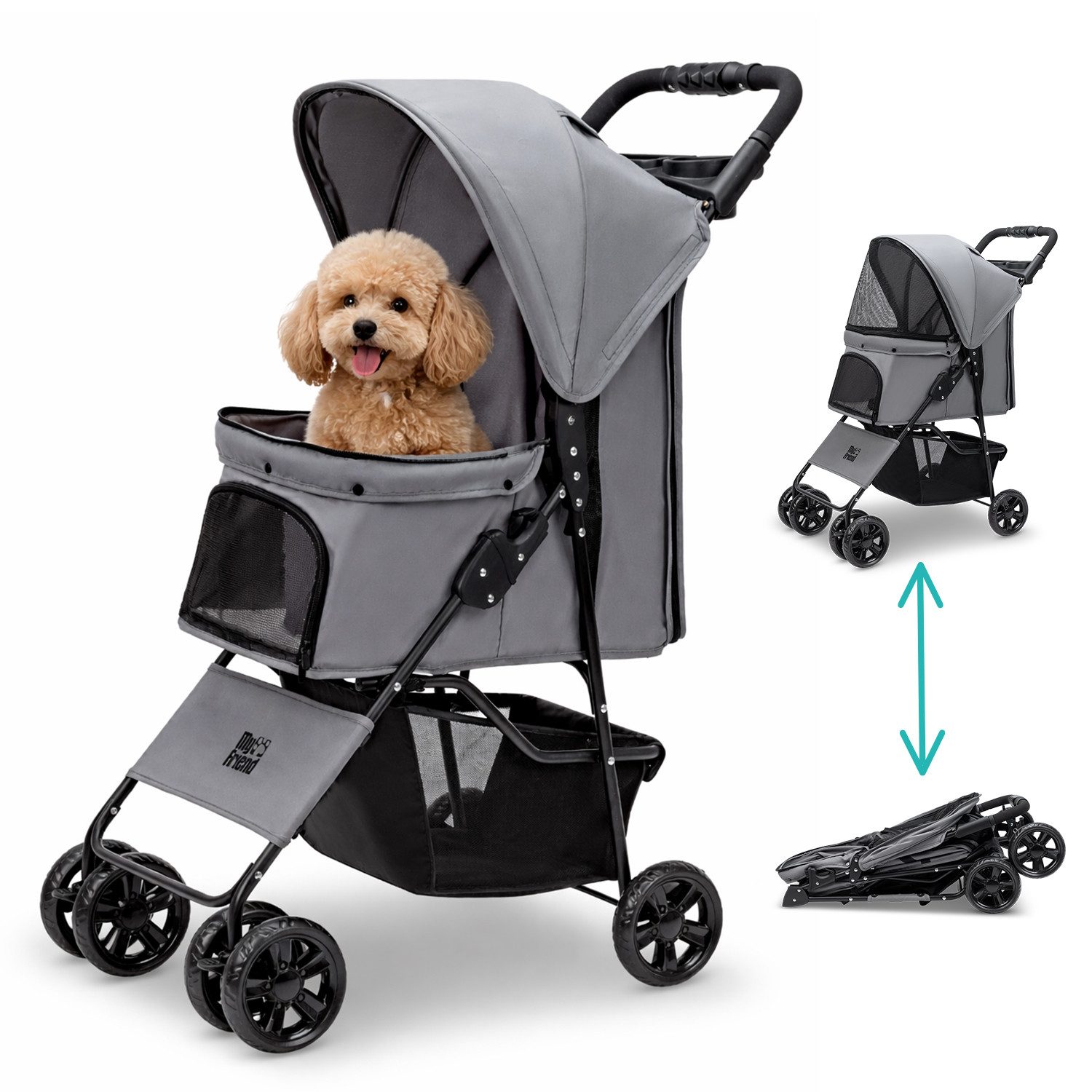 My Friend Hundebuggy S1, klappbarer Hundewagen, Netzfenster, Sicherheitsleine, bis 15 kg