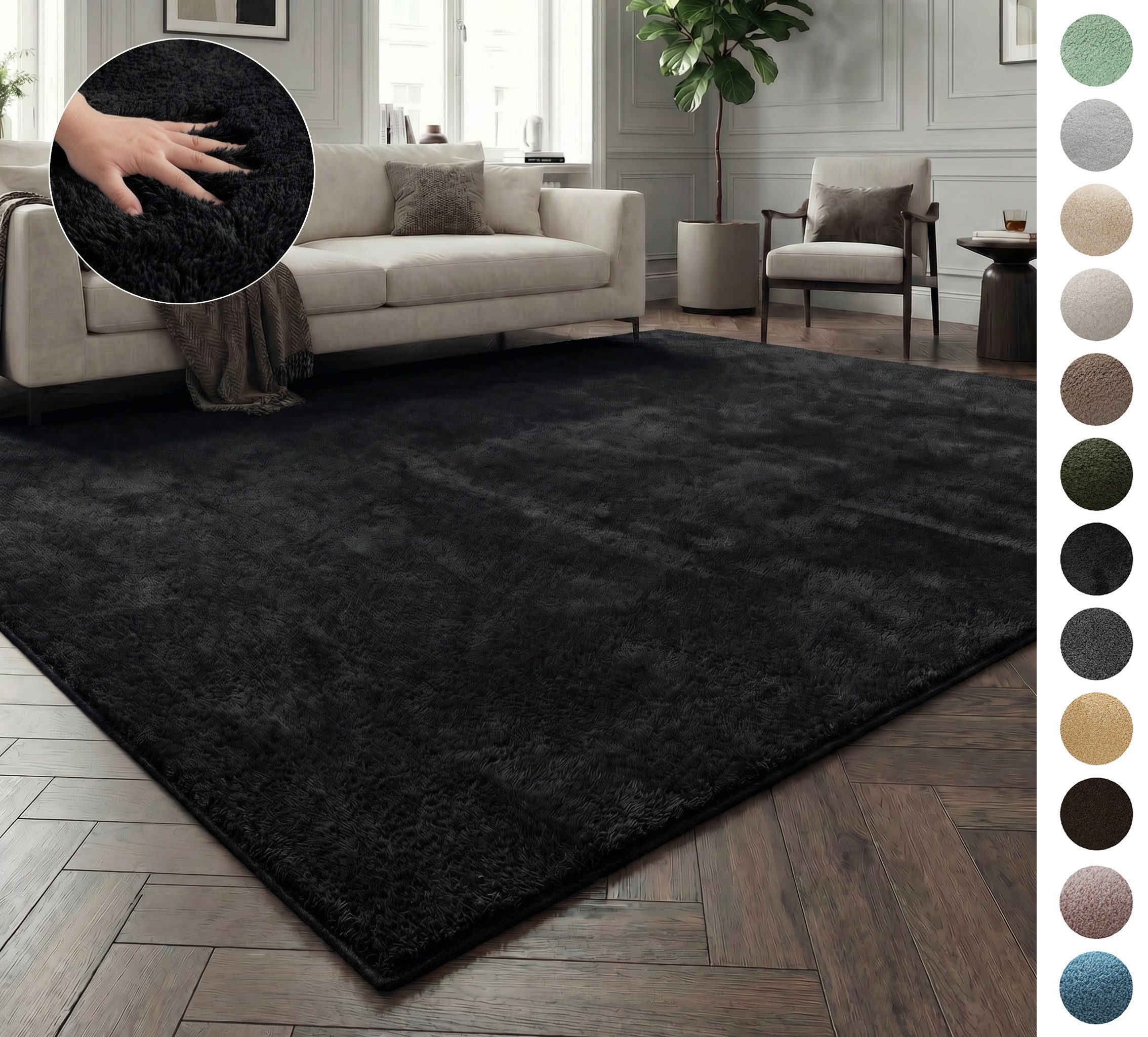 OTTO home Teppich Cali, in Standard- und Premium-Qualität, 13 mm oder 16 mm Höhe, rechteckig, Uni-Farben, kuschelig, & weich, waschbar, Wohnzimmer, Schlafzimmer
