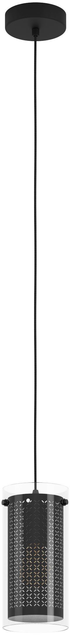 EGLO Hängeleuchte PINTO TEXTIL 1, ohne Leuchtmittel, Leuchtmittel wechselbar, Hängeleuchte in schwarz aus Stahl - exkl. E27 - 1X10W