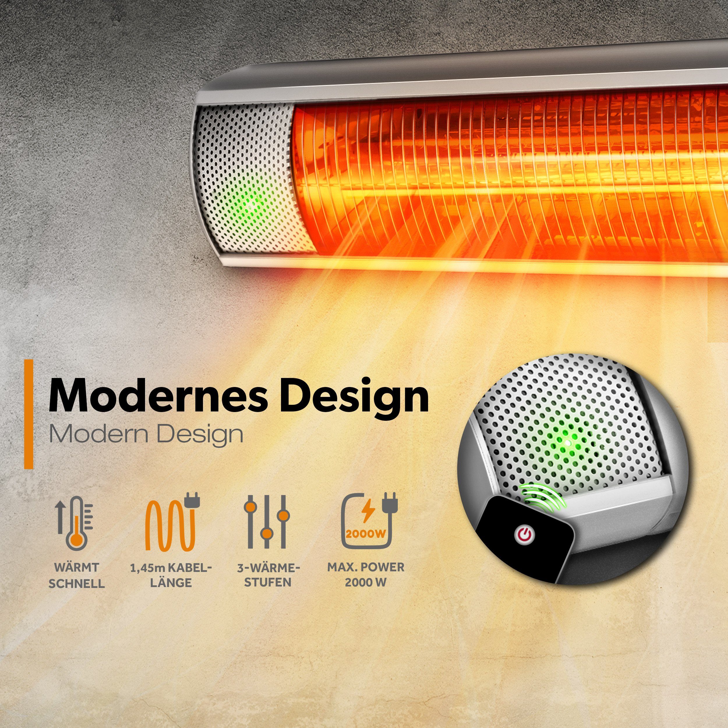TRESKO Heizstrahler Infrarot 2000W mit Fernbedienung Wärmestrahler Terrasse günstig online kaufen
