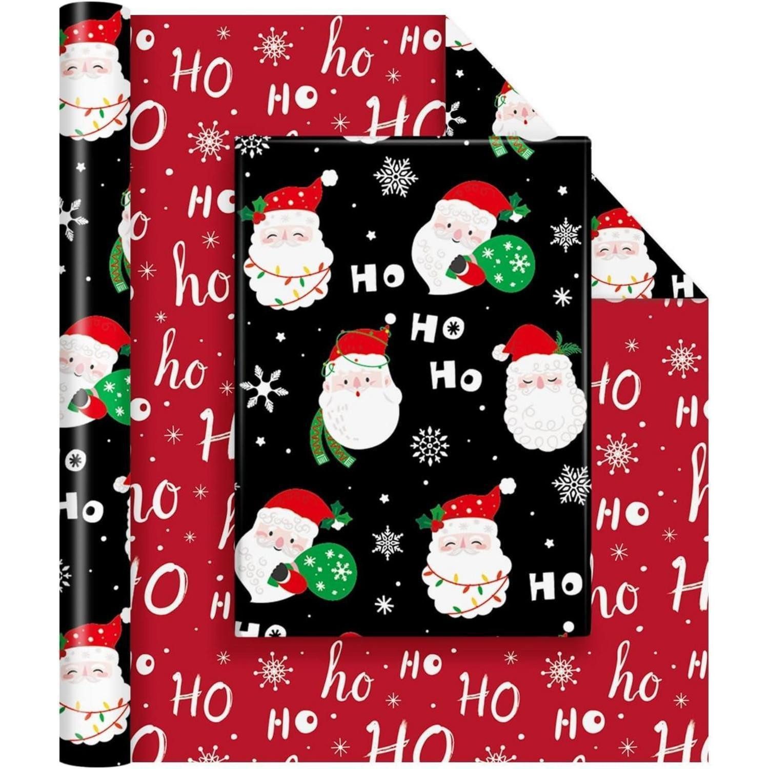 LuxusKollektion Geschenkpapier Geschenkpapier Weihnachts 43cm 10m Kinder Weihnachtsmann Rot Schwarz