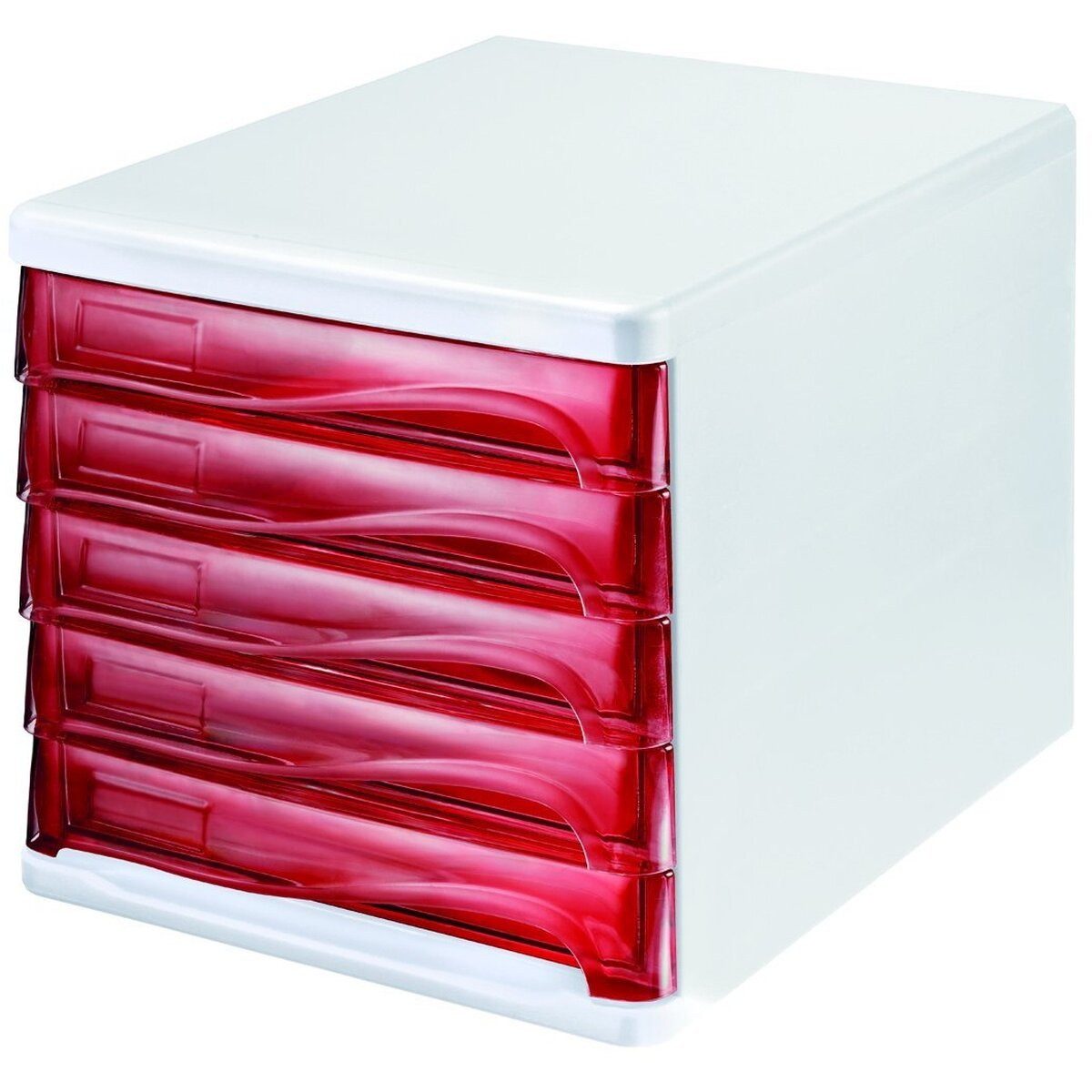 HELIT Organizer Schubladenbox 5 Schübe rot transluzent/lichtgrau