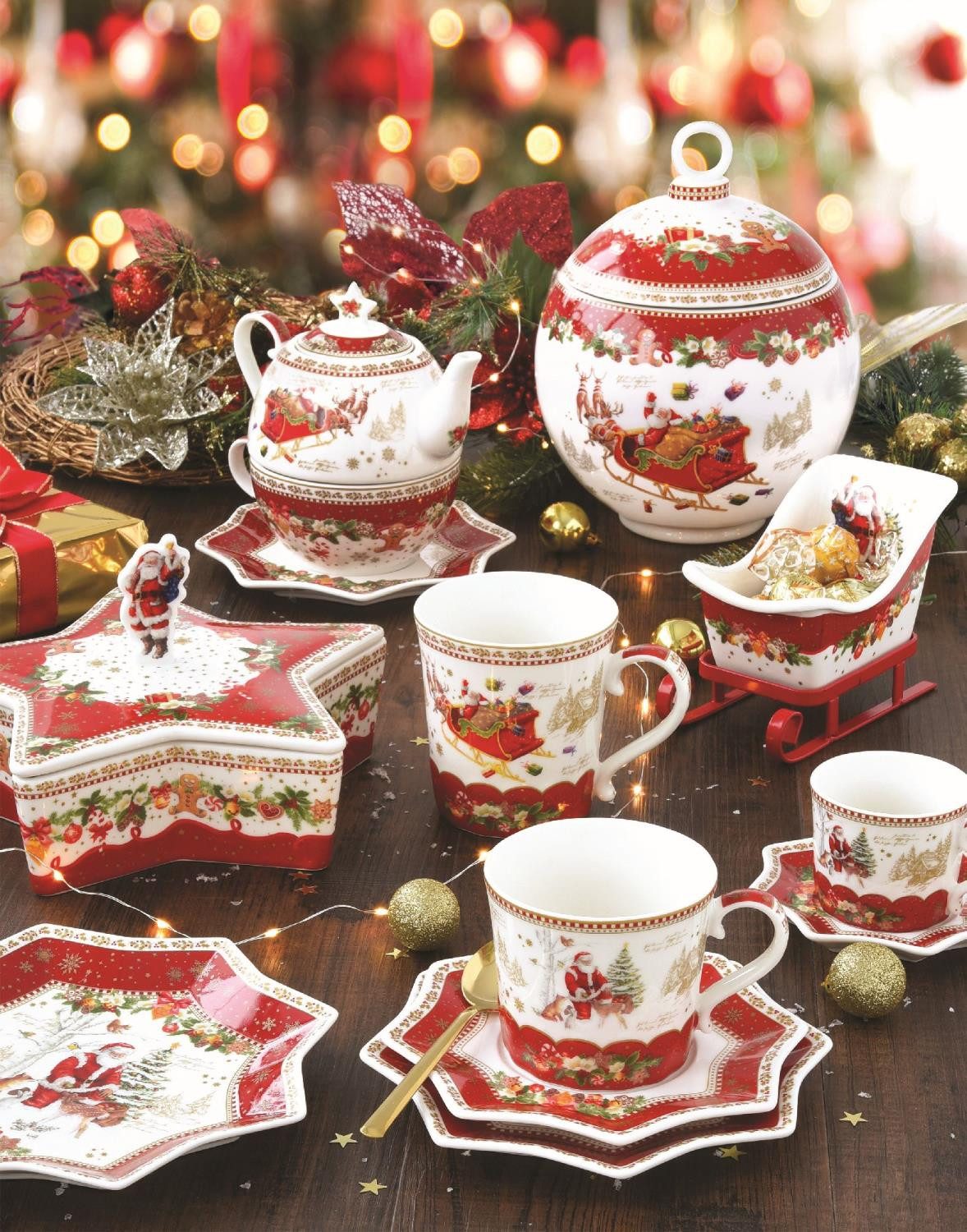 EasyLife Tasse Christmas Memories, Porzellan, Spülmaschinengeeignet, Weiß, Weihnachtsmann, H: 8cm