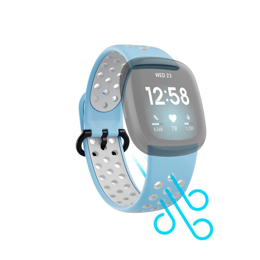 Hama Smartwatch-Armband Ersatzarmband cm/21 3/4/Sense cm Silikon, hellblau Fitbit Versa für 22 (2)