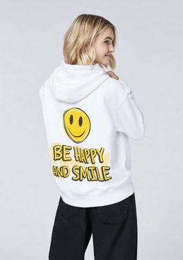 Emoji Kapuzensweatshirt mit Grinsegesicht-Motiv und Schriftzug