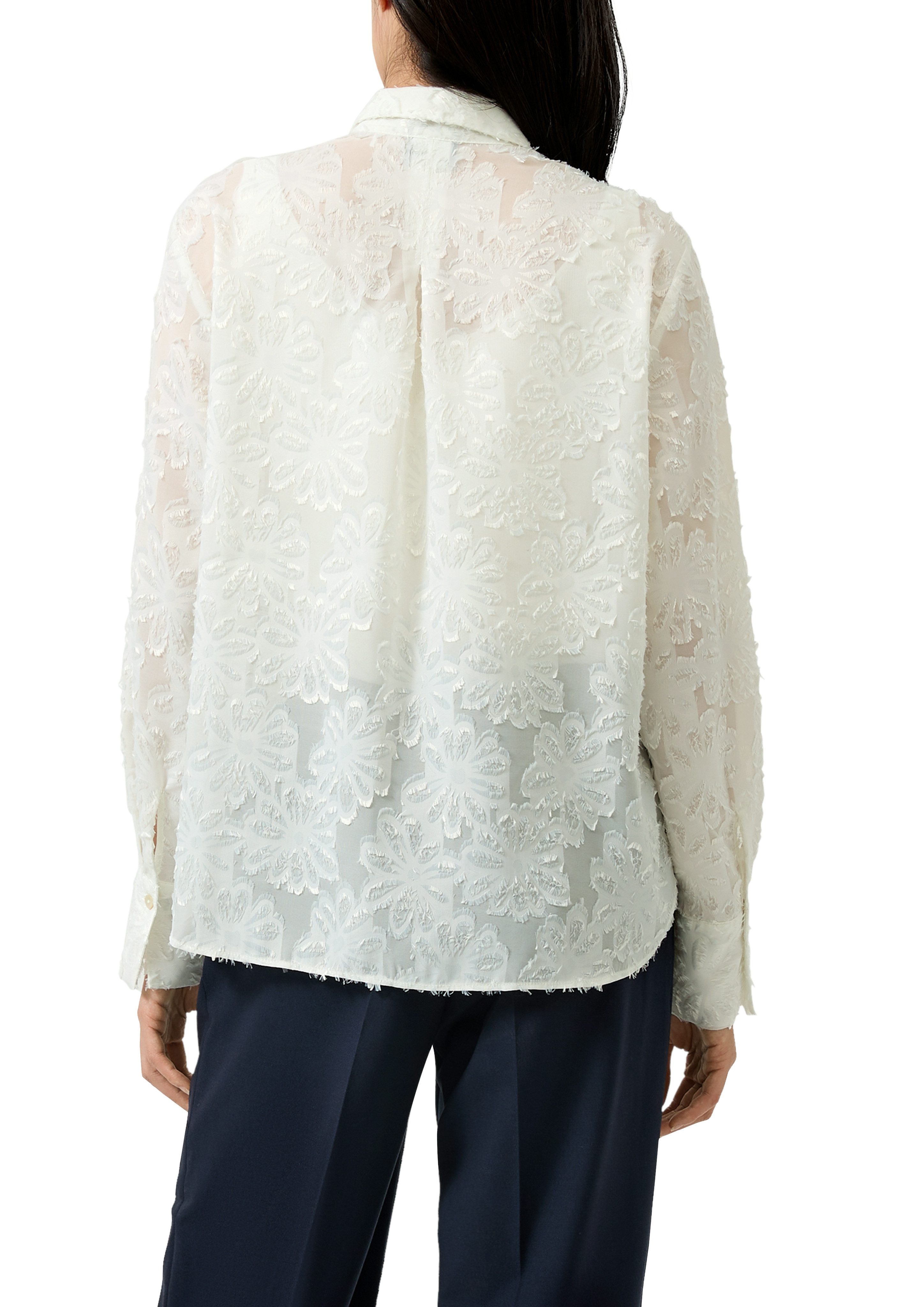 s.Oliver BLACK LABEL Langarmbluse mit Blüten-Appllikationen, transparent