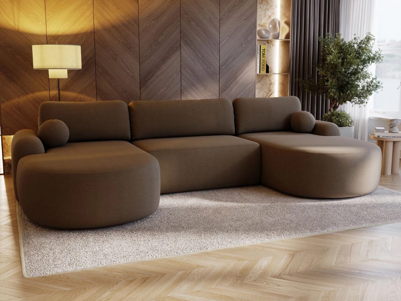 GrainGold Ecksofa U-Form AURIO mit Schlaffunktion günstig online kaufen