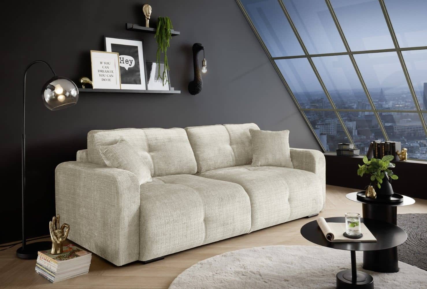 ED EXCITING DESIGN Big-Sofa Bullet 2, mit ausziehbarer Liegefläche, Bettkasten und Zierkissen