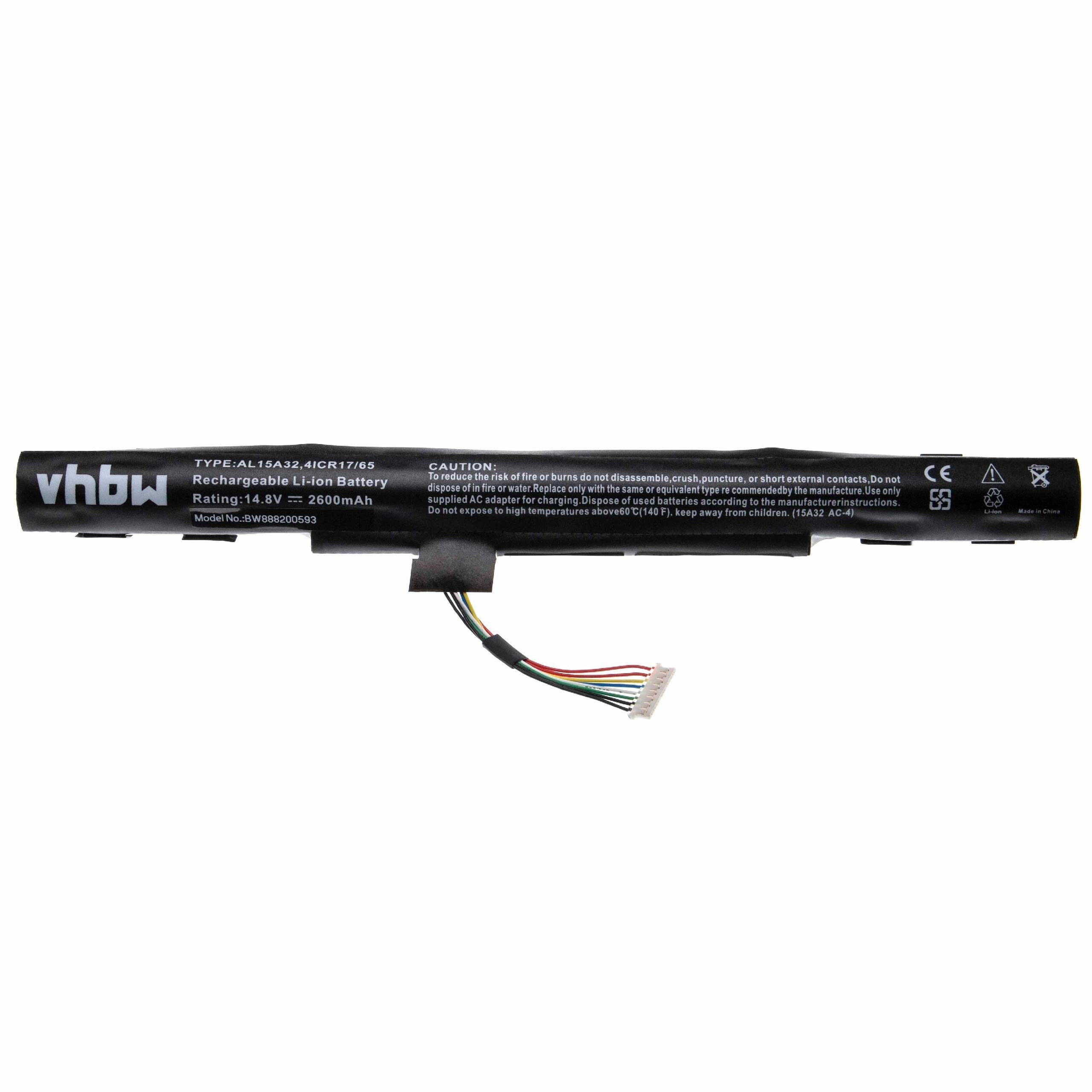 vhbw Akku Ersatz für Acer AL15A32 (4ICR17/65), KT.00403.034, AL15A32, Laptop-Akku Akku Li-Ion 2600 mAh (14,8 V, 1 St), Leistungsfähiger Austausch-Akku für Notebook, Wiederaufladbar, Jede
