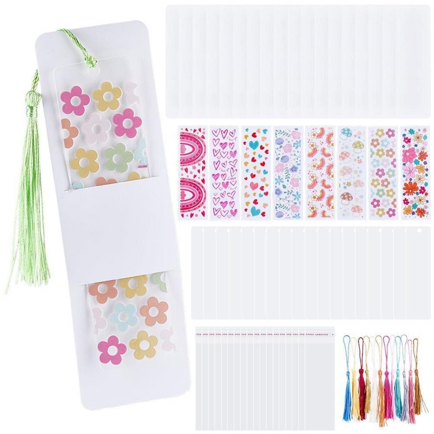 LuxusKollektion Kreativset Acryl Lesezeichen Set 80tlg DIY mit Quasten & Aufklebern