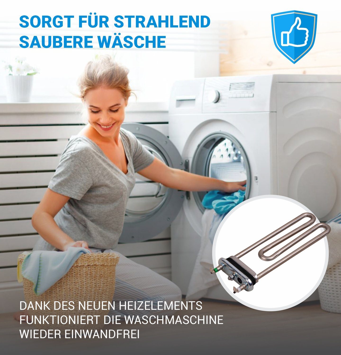 VIOKS Heizkörper Heizelement Ersatz Waschmaschine 2000W für für Bosch Heizstab, 230V 12024403