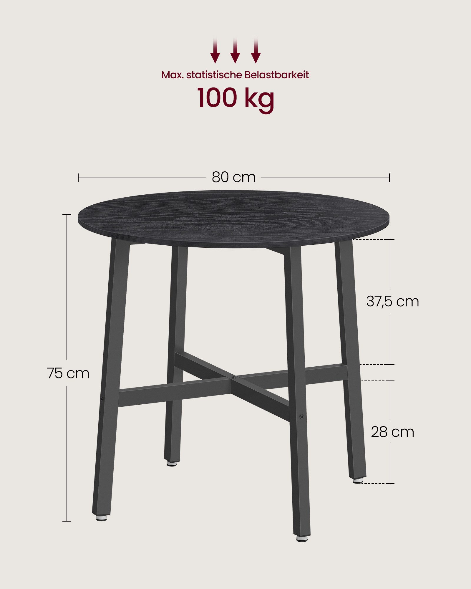 VASAGLE Esstisch runder Küchentisch, 80 x 75 cm (x H), Industrie-Design