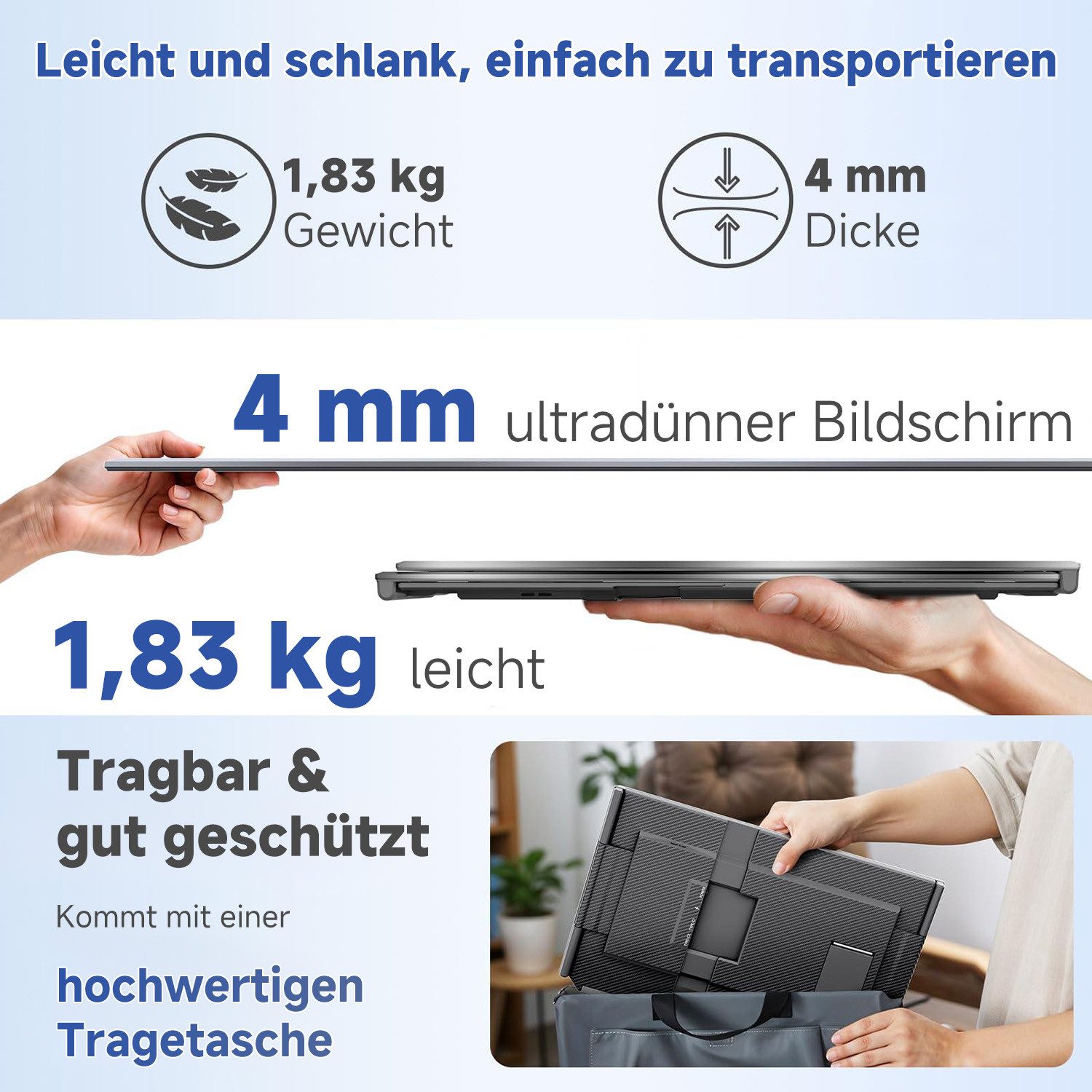 KEFEYA Dual-Screen-Laptop-Bildschirm-Extender Portabler Monitor (40 cm/15.6 ", 1920 * 1080 px, Full HD, 60 Hz, HDR, für 13–17,3 Zoll, kompatibel mit Windows, Android & Chrome)