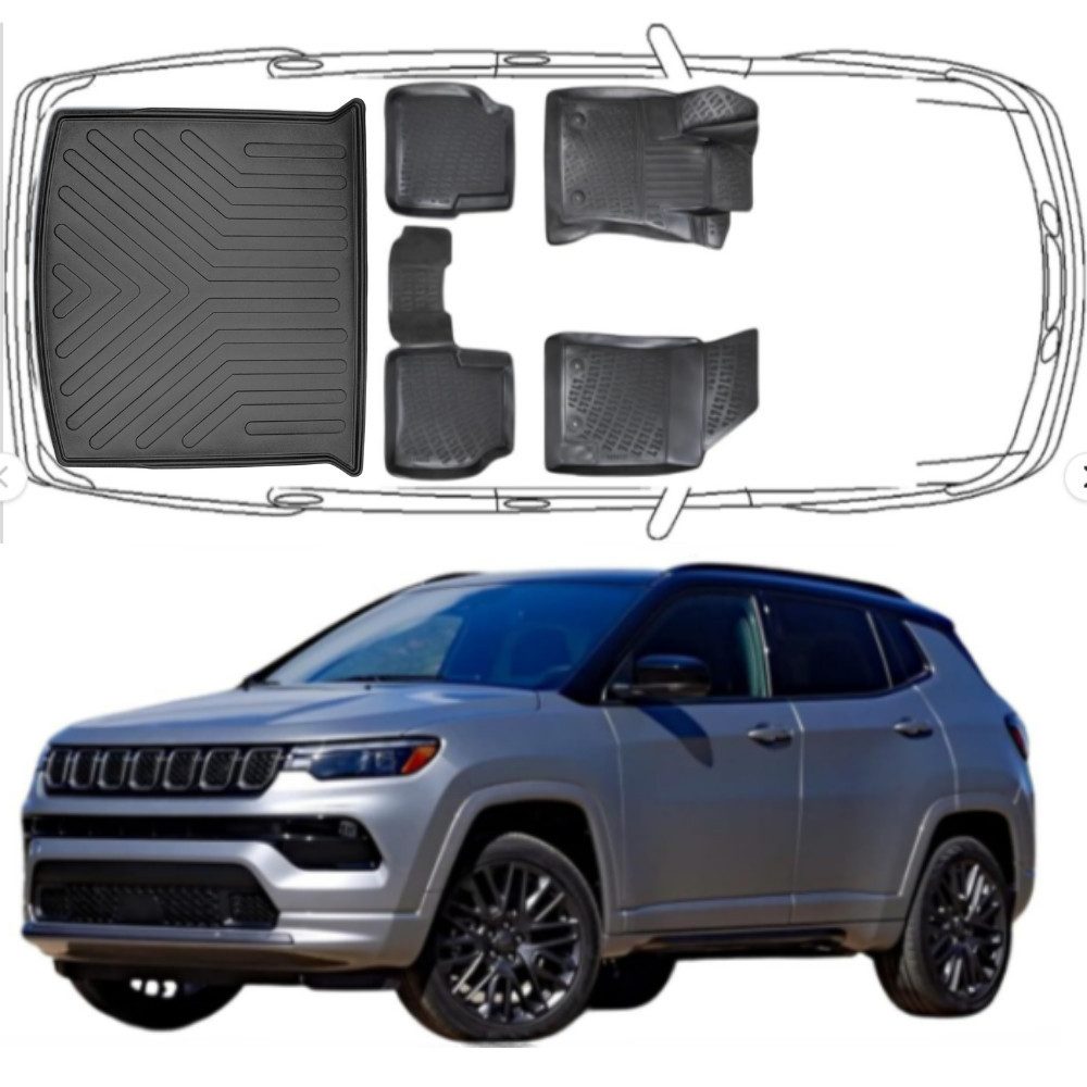 Trimak Passform-Fußmatten Oder Kofferraumwanne Oder Set kompatibel mit Jeep Compass, Jeep Compass 2017-2025 Gummimatten Auto & Kofferraummatte TPE