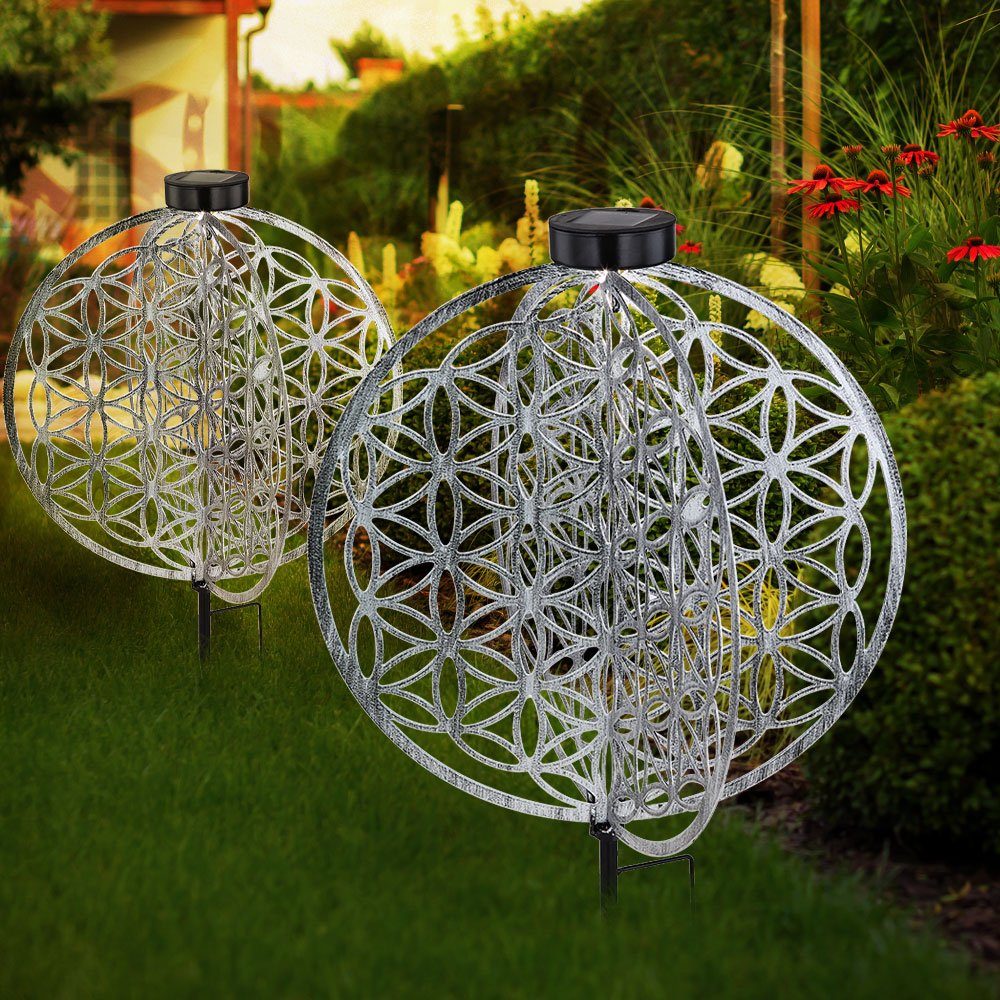 etc-shop LED Solarleuchte, LED-Leuchtmittel fest Solarlampe verbaut, Warmweiß, orientalische Gartenlampe Dekoleuchte Solar Lebensblume