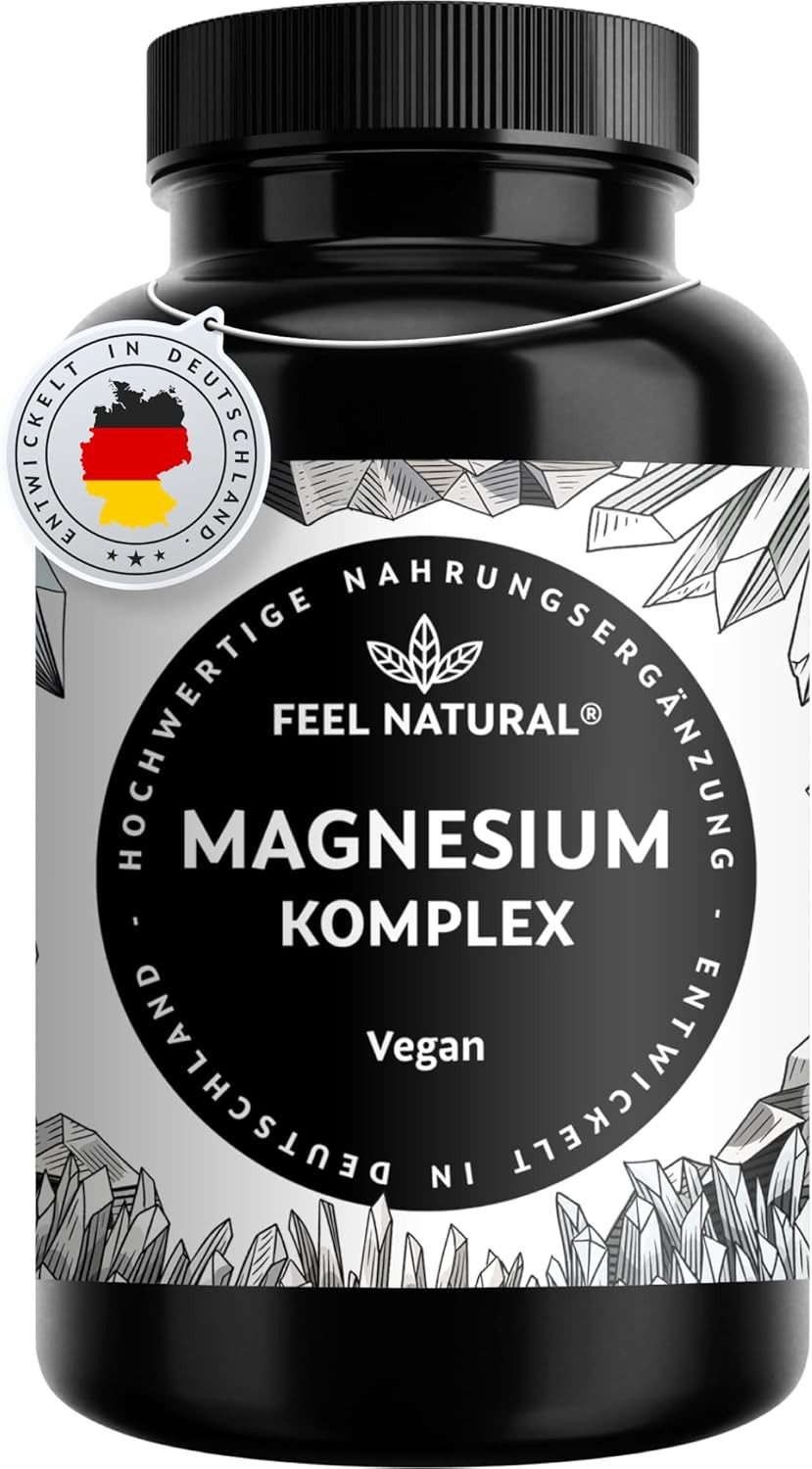 Feel Natural Magnesium hochdosiert Kapseln - 365 Stück (Jahresvorrat) - Kapseln, 1 er aus 4 hochwertigen Verbindungen: -Oxid, Citrat, Bisglycinat & -Malat – vegan & hochdosiert à 365 St., 400mg elementarem Magnesium pro Tagesdosis