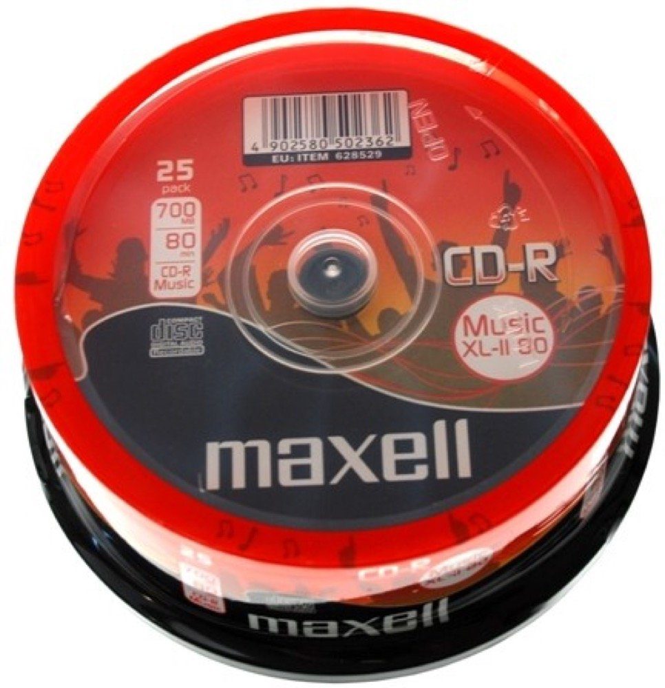 Maxell CD-Rohling 25 Maxell Rohlinge CD-R Audio 80 Minuten Musik Spindel