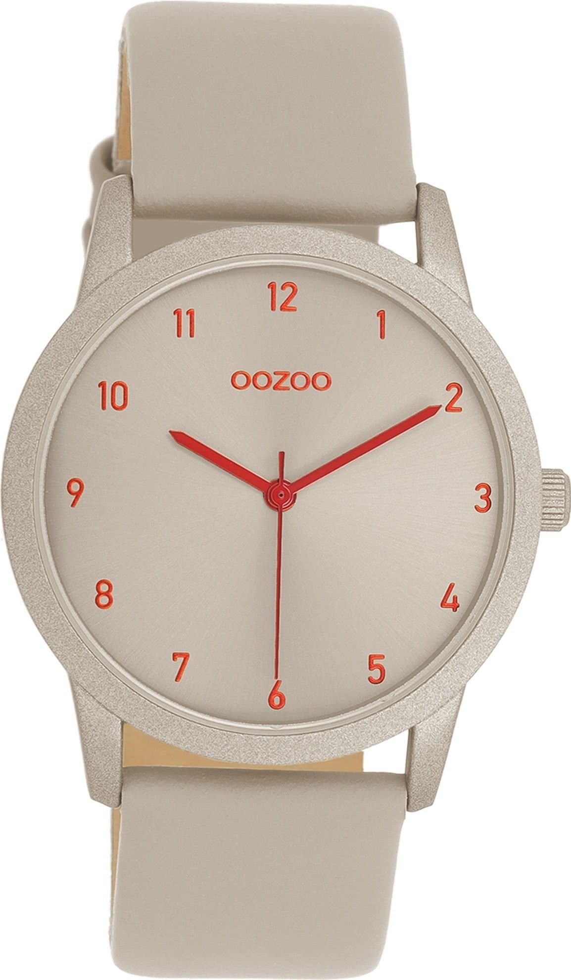 OOZOO Quarzuhr Oozoo Damen Armbanduhr Timepieces Analog, (Analoguhr), Damenuhr rund, mittel (ca. 38mm), Lederarmband taupe, grau, Fashion