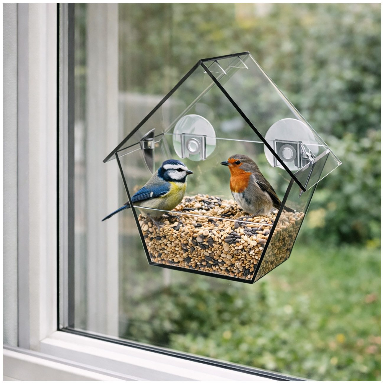 HTI-Living Futterspender Vogelfutterhaus Nessa transparent 1-teilig, Futterspender Kunststoff mit Saugnäpfen