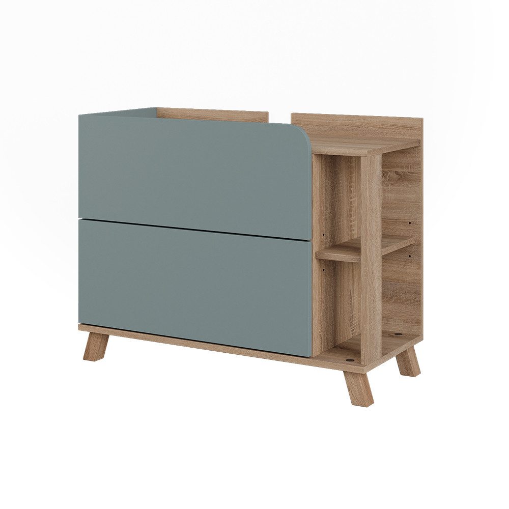 Vicco Waschbeckenunterschrank Karen, Blau/Sonoma, 80 x 65 cm mit 2 Schubladen