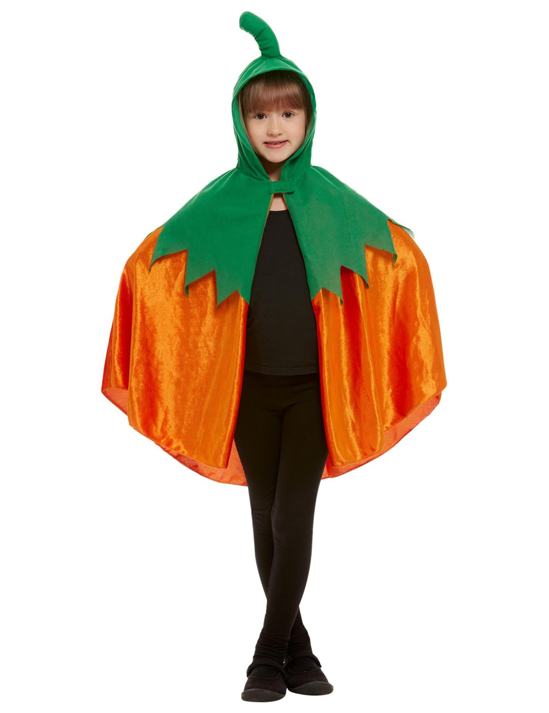 Smiffys Monster-Kostüm Niedlicher Kürbis-Umhang für Kinder Halloween-Cape orange-grün