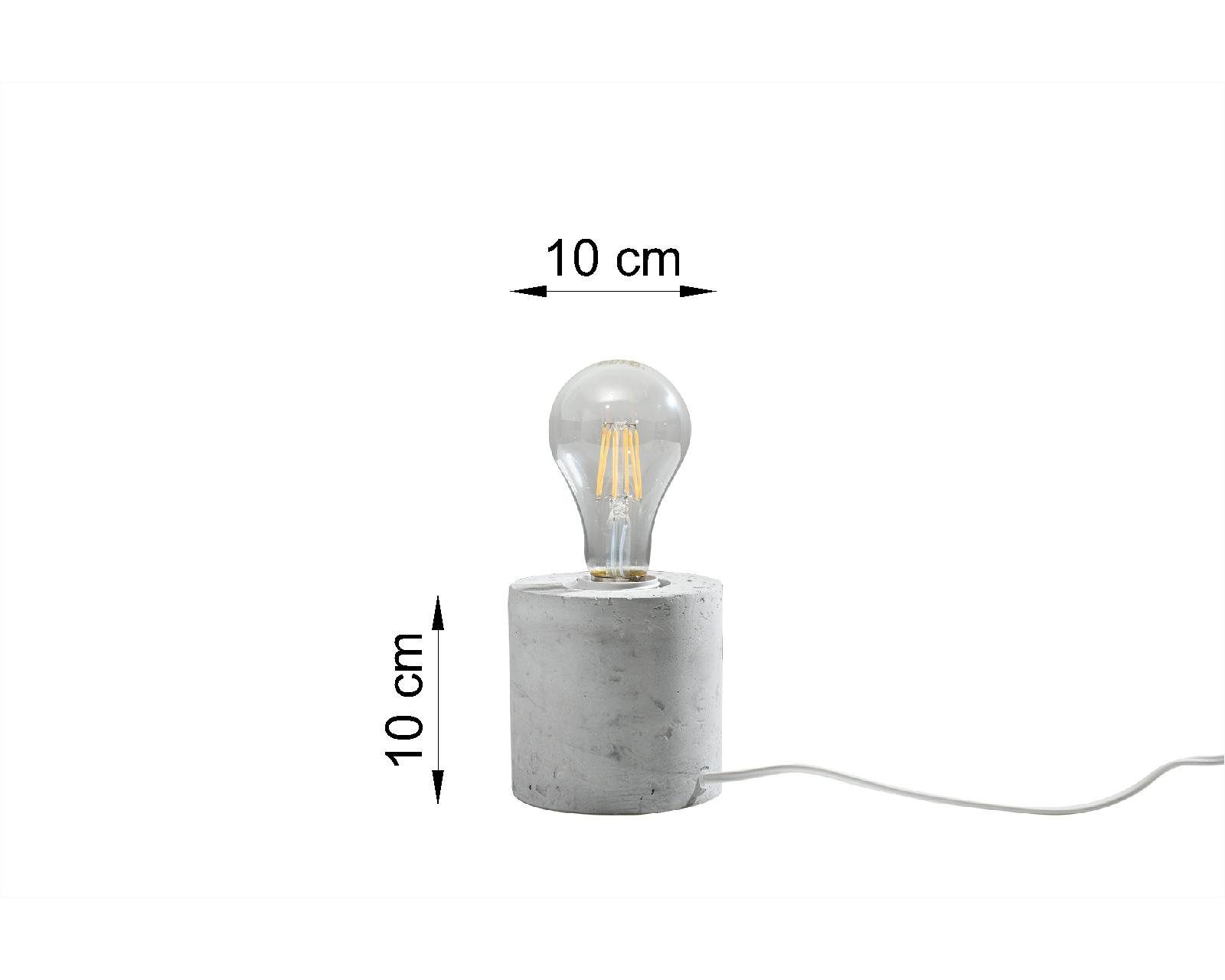 ohne Tischleuchte rund Wohnzimmer wohnlich Leuchtmittel, E27 JAZLEAN, H:10cm Beton Licht-Erlebnisse Grau Tischlampe Ø10cm