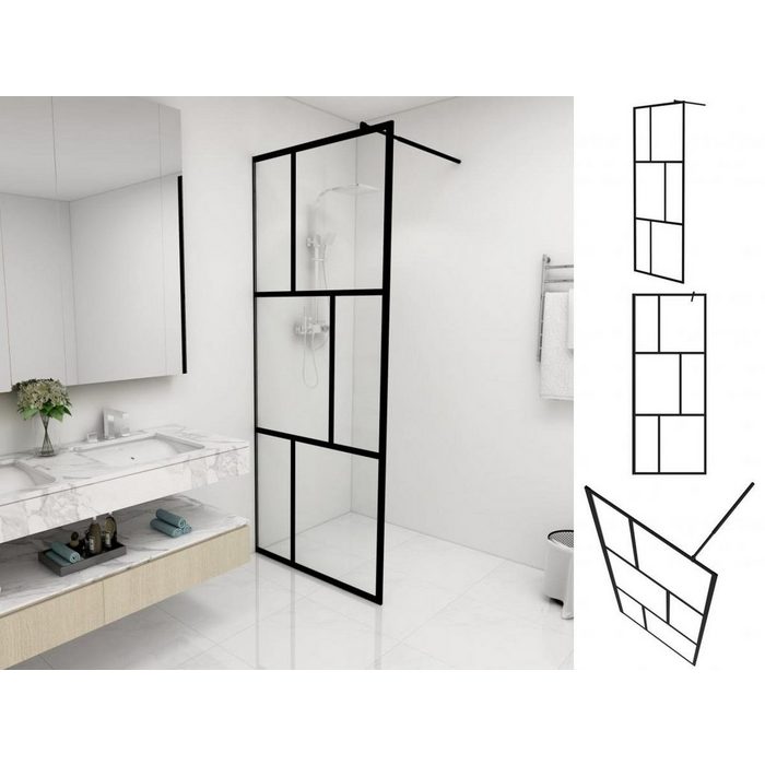vidaXL Duschwanne Duschwand für Begehbare Duschen mit Hartglas Schwarz 80x195 cm
