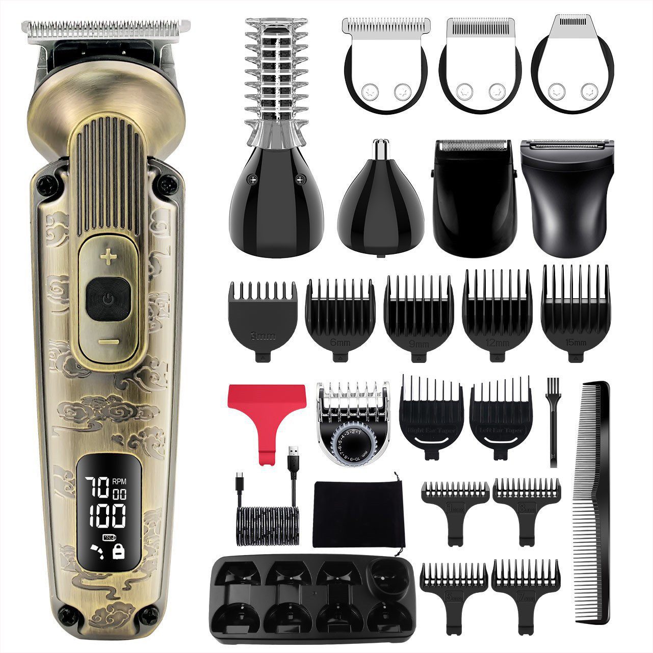 HATTEKER Haar- und Bartschneider HT-6188, Körperhaartrimmer, Wasserdicht, Einstellbare Geschwindigkeit, 8 in 1