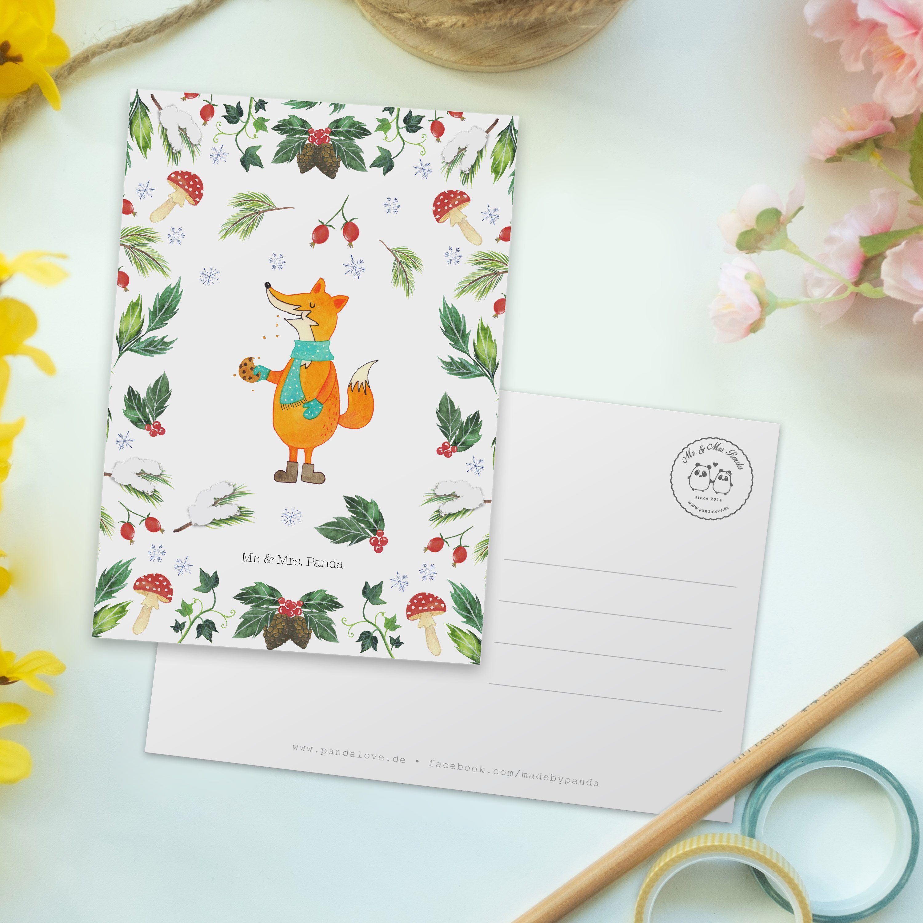 Keksdose Mrs. Panda - Mr. Fuchs Grußkarte, Weiß Postkarte - Geburtst Weihnachtsdeko, & Geschenk,