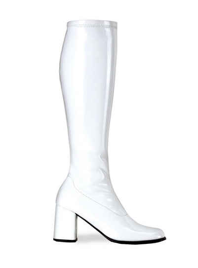 Pleaser Kostüm Schmalschaft Stiefel Stretchlack weiss, Halbhohe Retro Stiefel für coole Looks