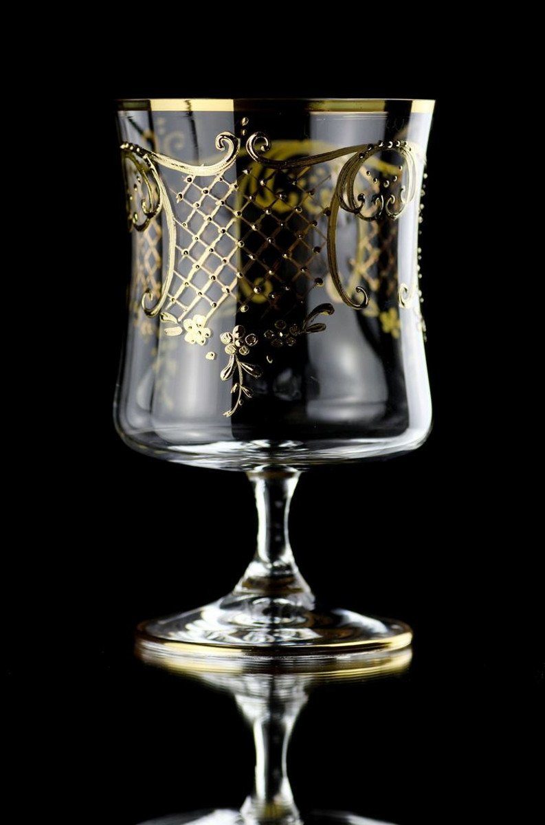 Digestifglas Luxus Barock Brandy Glas 6er Set Gold Ø 8,5 x H. 14,5 cm - Handgefertigte und handbemalte Cognacgläser - Hotel & Restaurant Accessoires - Luxus Qualität