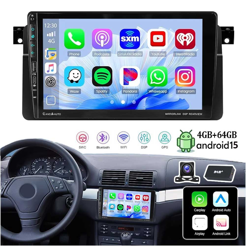 ESSGOO 9" Android 15 Autoradio für BMW 3er E46 1998–2006 CarPlay GPS Mit USB Autoradio (4+64GB(optional), Digitalradio (DAB), FM, USB und Type-C, AM, SWC, GPS Navi Android Auto Bluetooth EQ USB WIFI IPS Touchscreen)