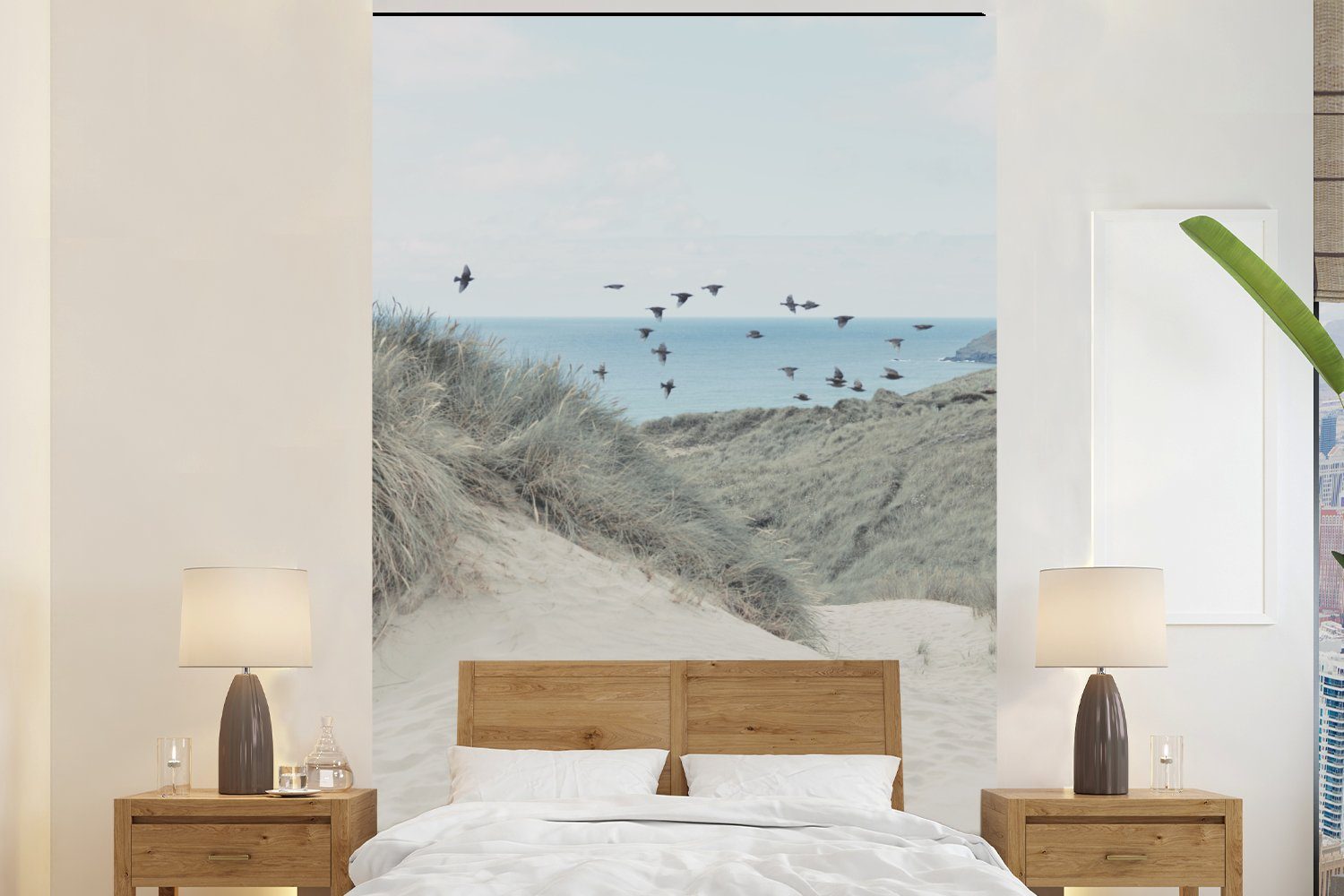 MuchoWow Fototapete Strand - Vogel - Meer, Matt, bedruckt, (3 St), Montagefertig Vinyl Tapete für Wohnzimmer, Wandtapete