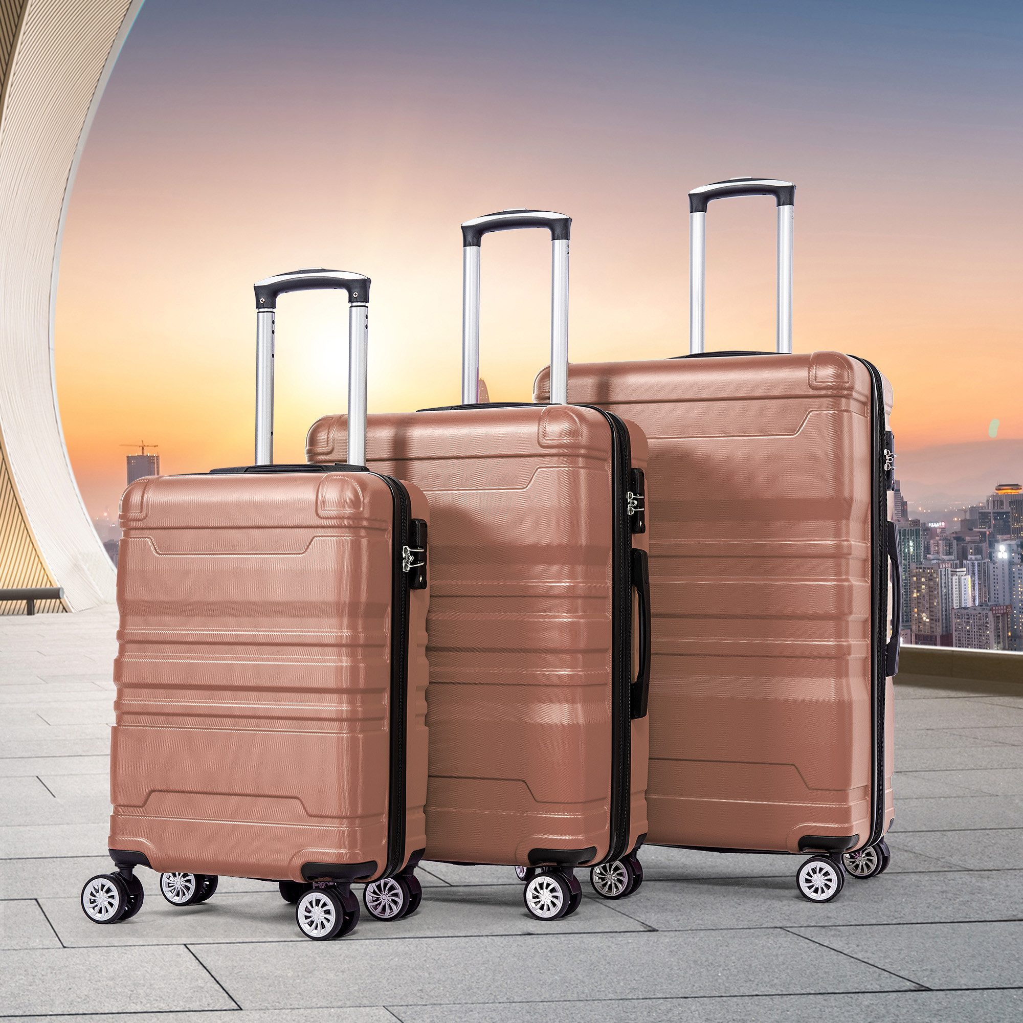 REDOM Hartschalen-Trolley Hartschalenkoffer Set mit TSA-Schloss und 360° drehbaren Rädern, Roségold