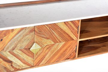 furnling Lowboard Groningen, hochwertig, aus Akazienholz mit heller Deckplatte aus Marmor