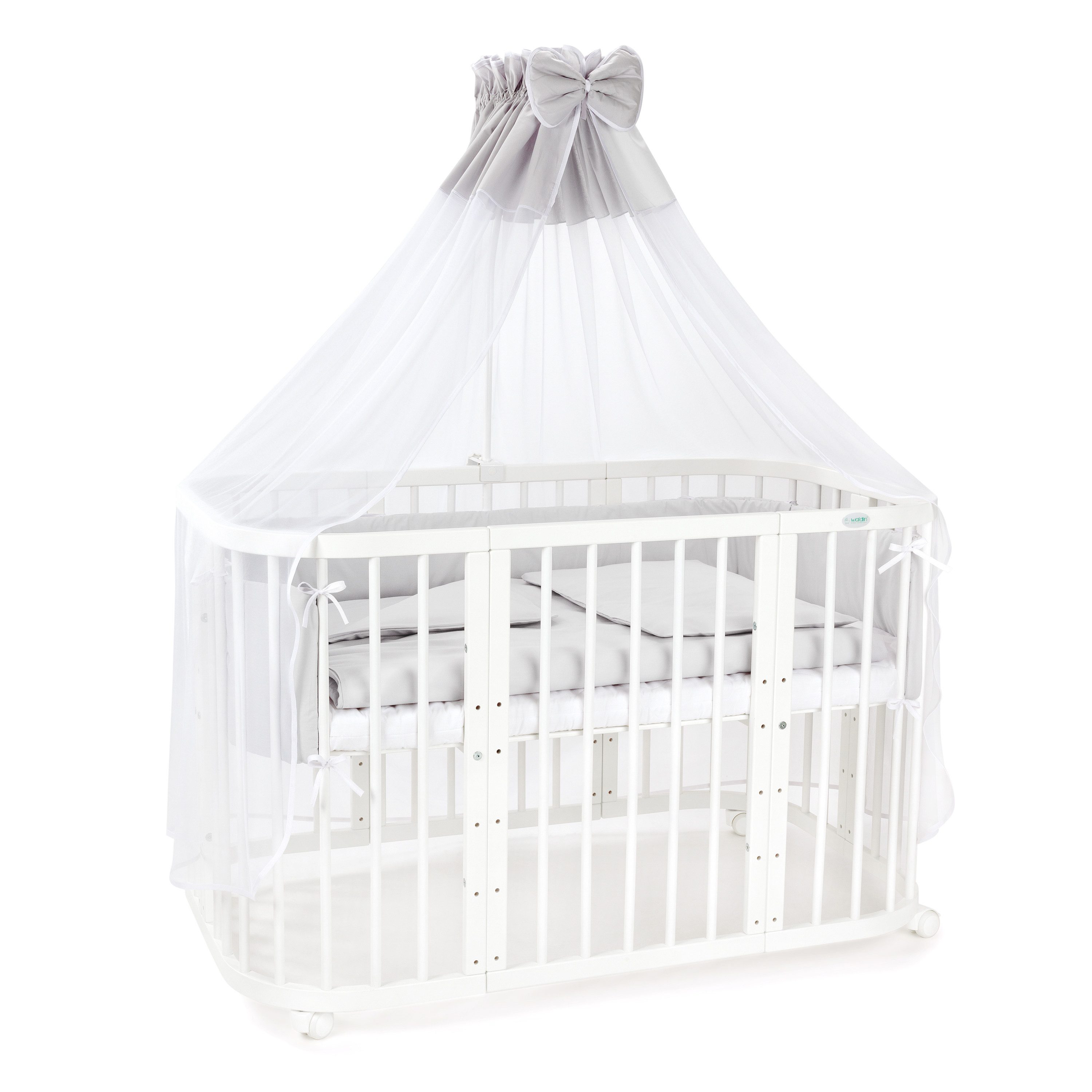 Waldin Babybett Mobiles Babybett aus Holz 7in1 mit Matratze, mitwachsend