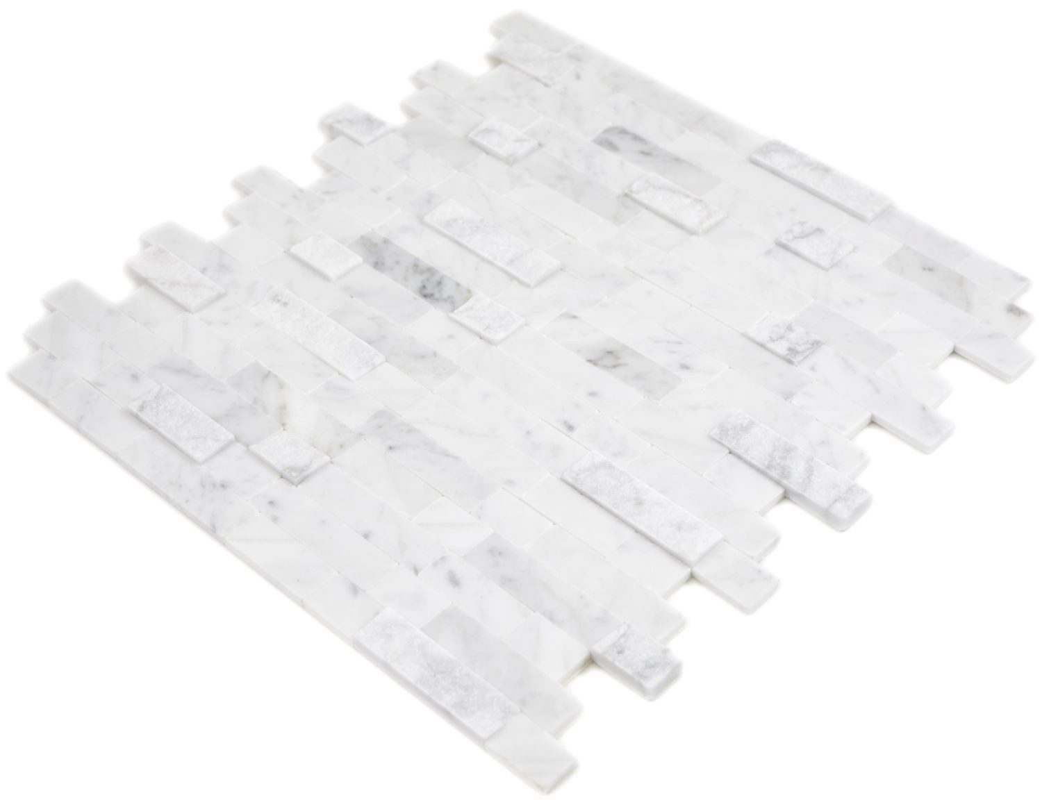 Mosani Wandfliese Marmor Naturstein Fliesen in 3D-Optik Carrara Selbstklebend weiß, Spritzwasserbereich geeignet