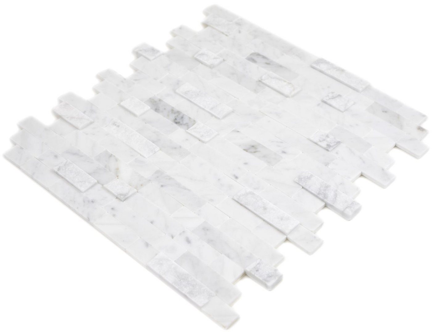 Thumbnail - Mosani Mosaikfliesen 10 Stk. Marmor Naturstein 3D Wandfliesen Carrara Selbstklebend weiß, Spritzwasserbereich geeignet