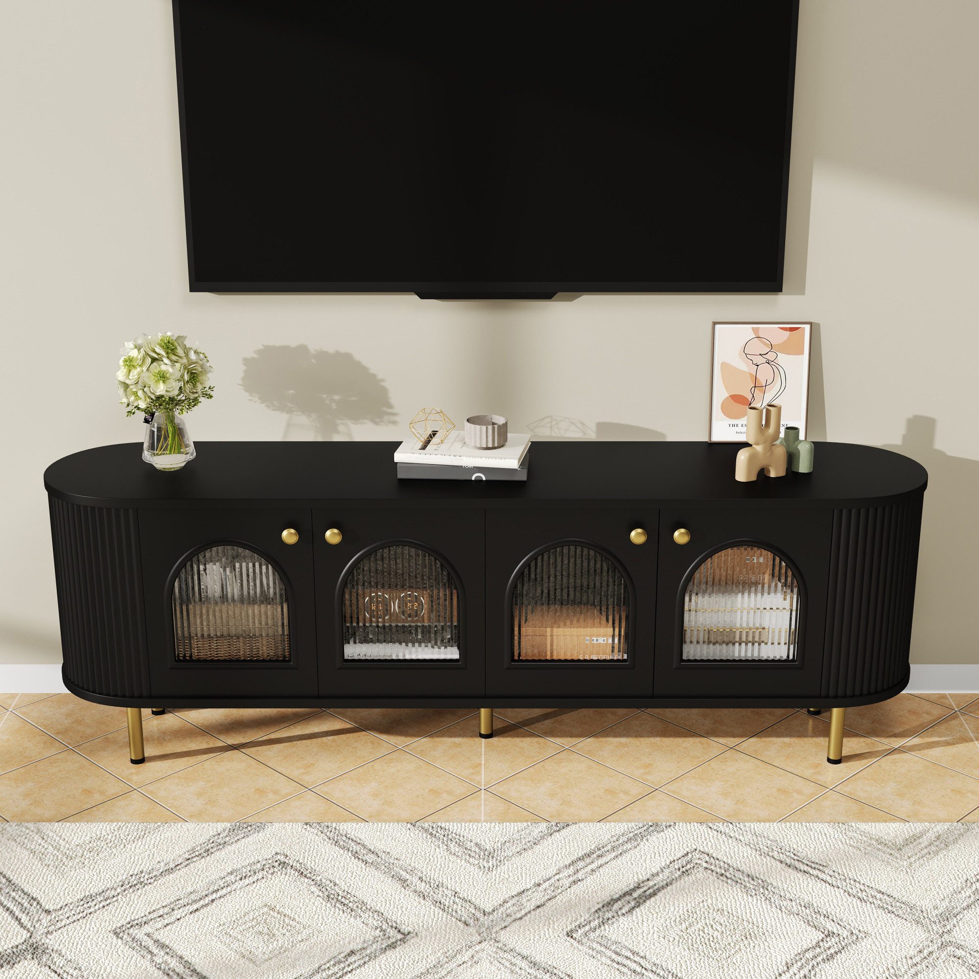OKWISH Lowboard TV-Schrank mit luxuriöse Golddetails, günstig online kaufen