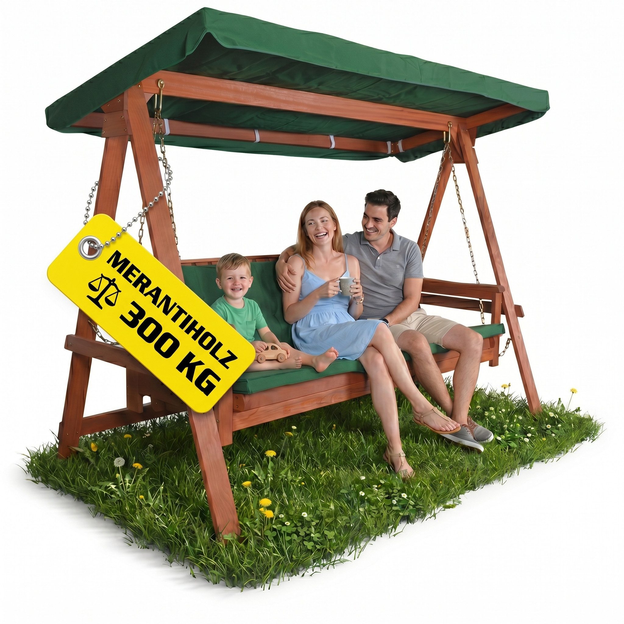 Hecht Hollywoodschaukel Baharu Lux, 4-Sitzer, Sonnendach und Polster, Merantiholz, 300kg, 235x120x178cm (B x T x H)