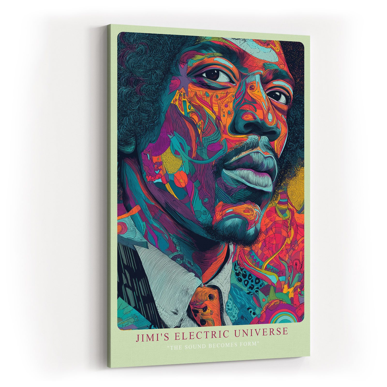 Sinus Art Leinwandbild Jimi Hendrix Porträt Psychedelisch Bunt Musik Modern Design Wandbild