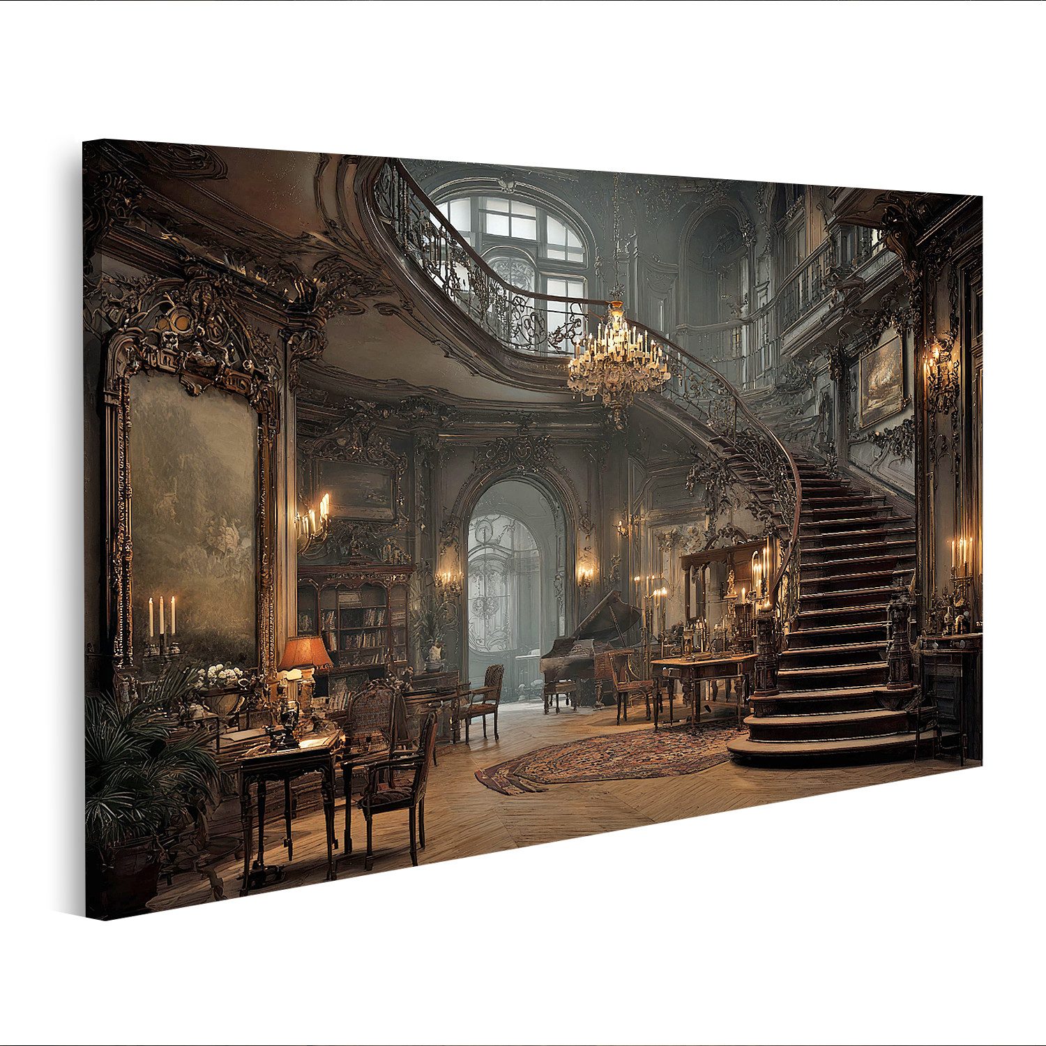 islandburner Leinwandbild Eleganter Historischer Prunksaal Mit Kronleuchter - Leinwand