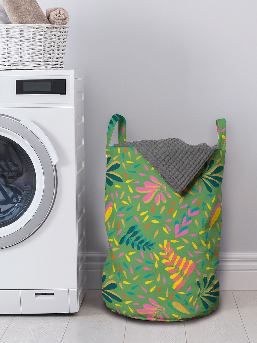 Sommer Kunst Bunte Griffen für Wäschesäckchen mit Natur Kordelzugverschluss Wäschekorb blühen Waschsalons, Abakuhaus