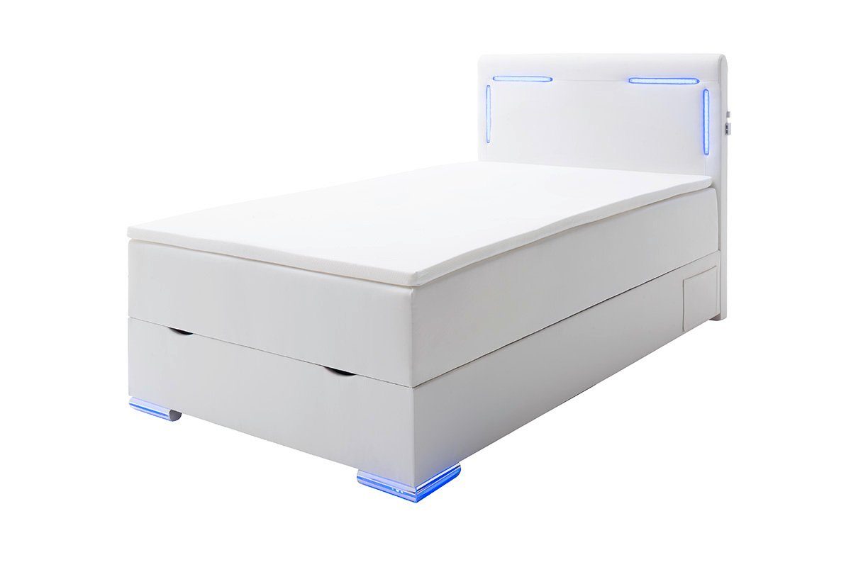 JVmoebel Boxspringbett Modernes Polsterbett in Weiß mit integriertem Bettkasten (1-St)